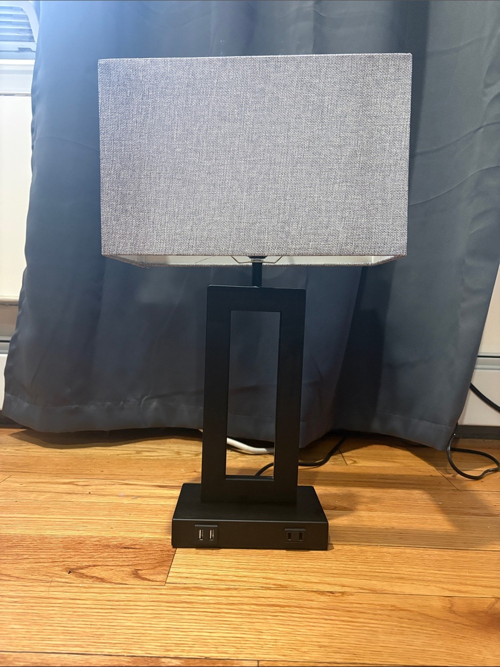 Modern Rectangular Table Lamp with Gray Shade and Black Base